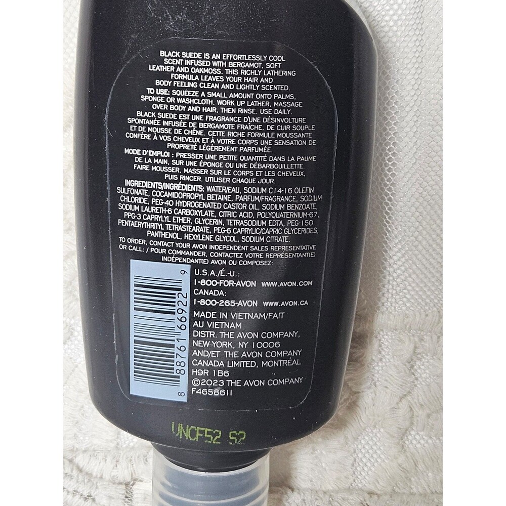 Avon Black Suede Hair & Body Wash 5 fl oz Shower Hook Bottle – New - Picture 3 of 3